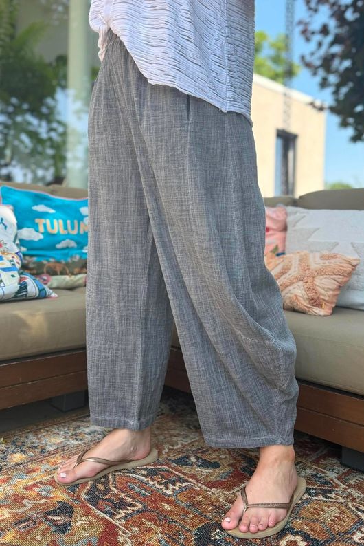 Frame Cotton Vintage Wash Barrel Pant Charcoal
